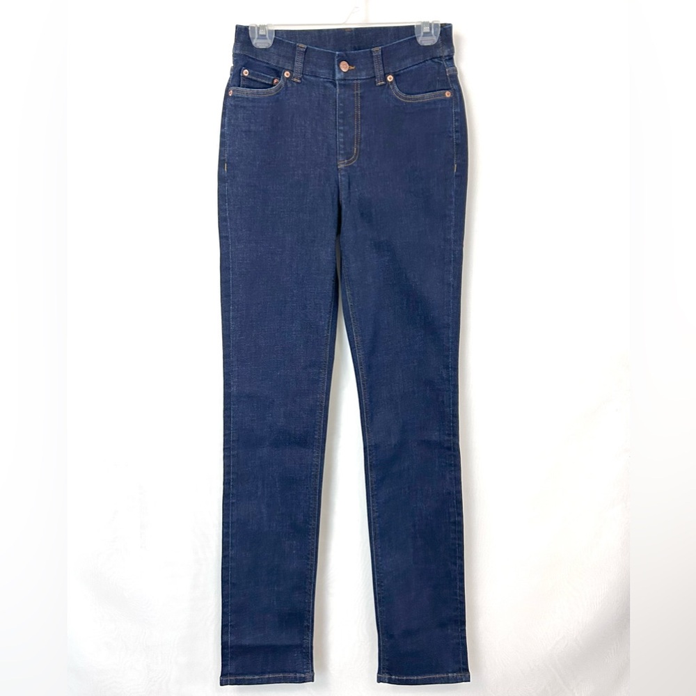 NWT Denim & Co Tall Easy Stretch Slim Straight Womens Dark Rinse Jeans / 4 Tall